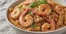 Macarrão com camarão ao pesto rosé